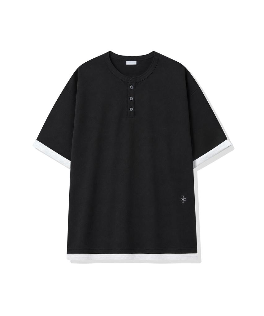 CGP Henley Neck Layered Short Sleeve T-Shirt - Black