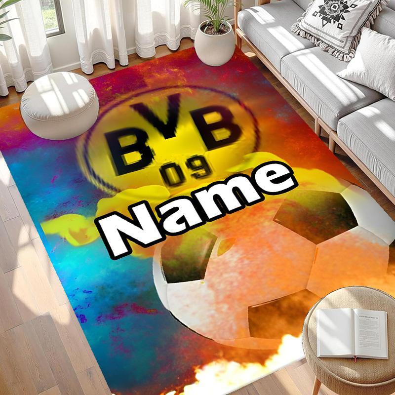 Custom Name Personalized Borussia Dortmund Print Carpet, Versatile Home Decor Rug, for Playroom, Apartment, Balcony, Entryway, Hallway Gift