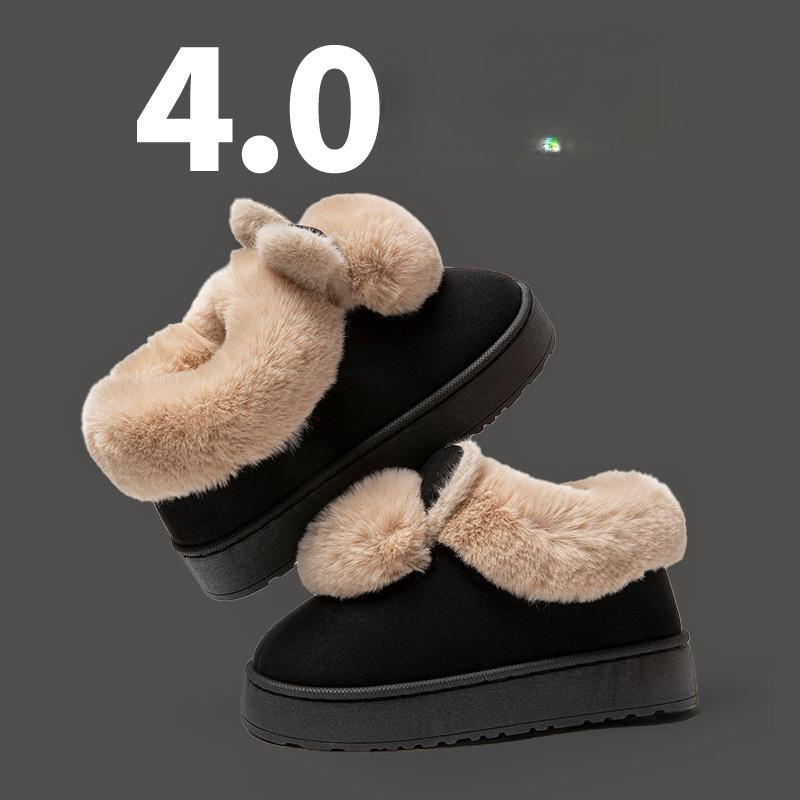 Winter Plush Slippers for Women  Thick Sole House Shoes Cozy Faux Rabbit Fur Indoor Slides with Closed Back