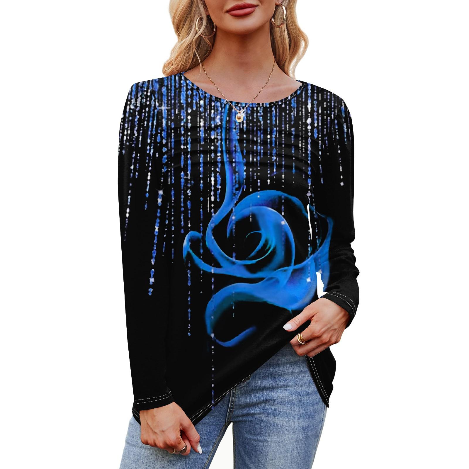 

Женский свободный повседневный топ с круглым вырезом и длинными рукавами, модный топ L синий