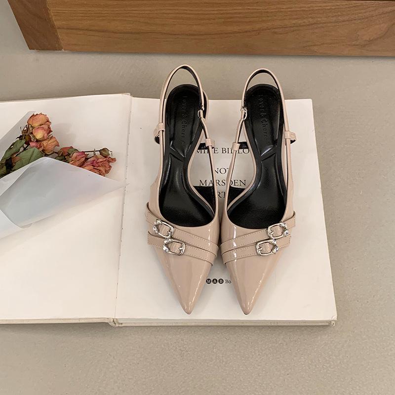 2025 Spring French Style Pointed Stiletto Heels - Elegant Closed Toe Sandals with Back Strap