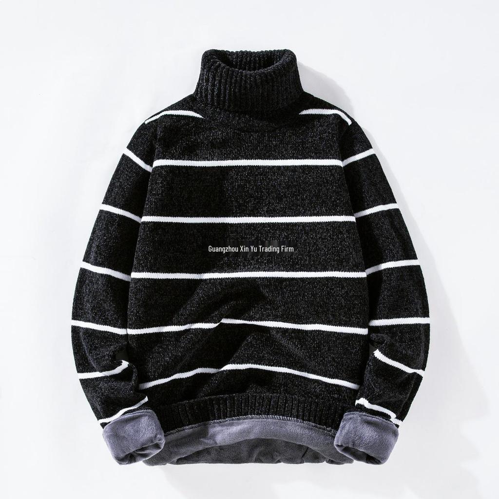 Men's Thick Velvet Chenille High Neck Sweater - Trendy, Loose Fit, Warm Solid Color Knit for Autumn/Winter