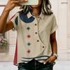 Plus Size Women Collared Short Sleeve Blouse Sparkling Pink Diamond Heart Print Button Front Casual Summer Top