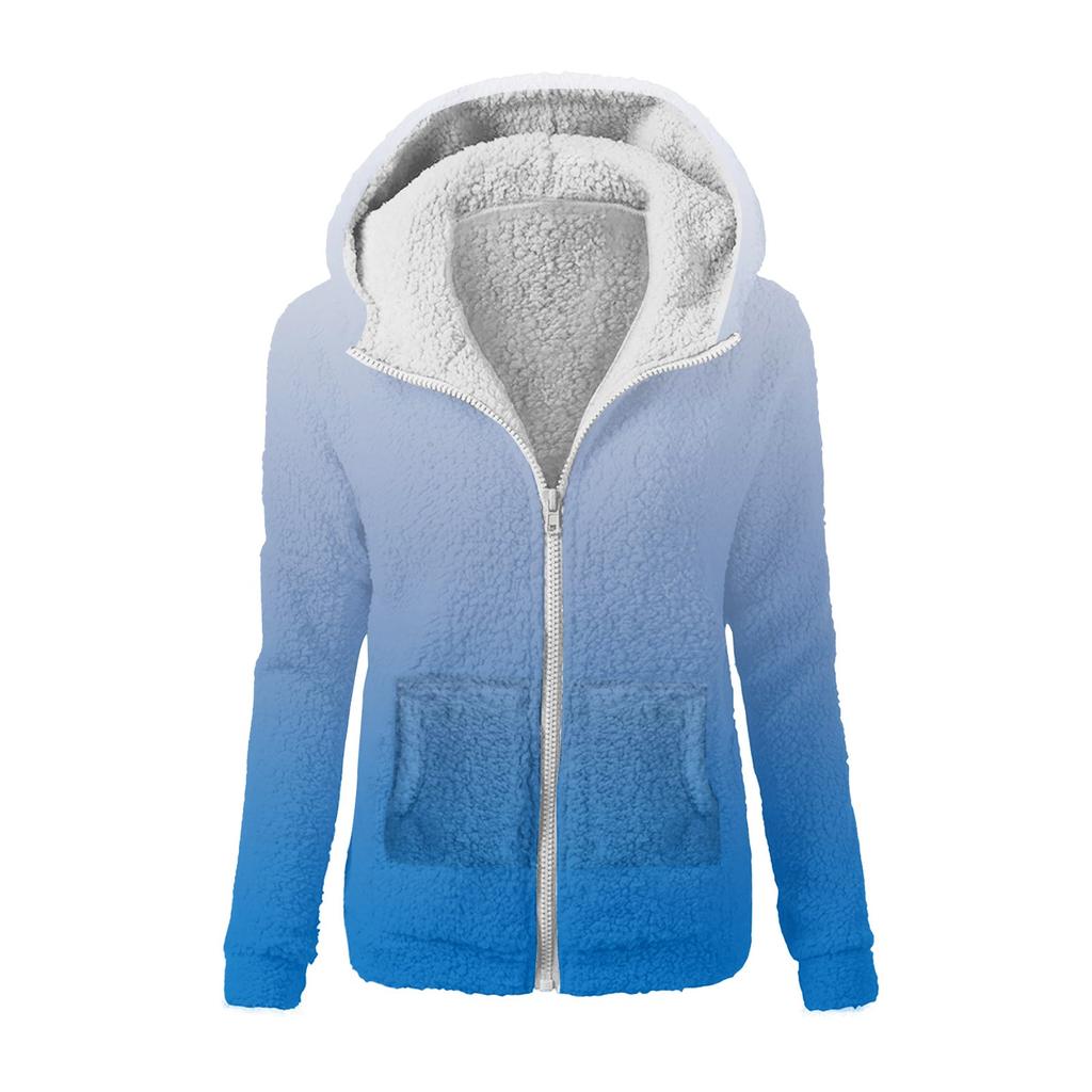 Dámská módní mikina s volným plyšovým zipem s kapucí a potiskem