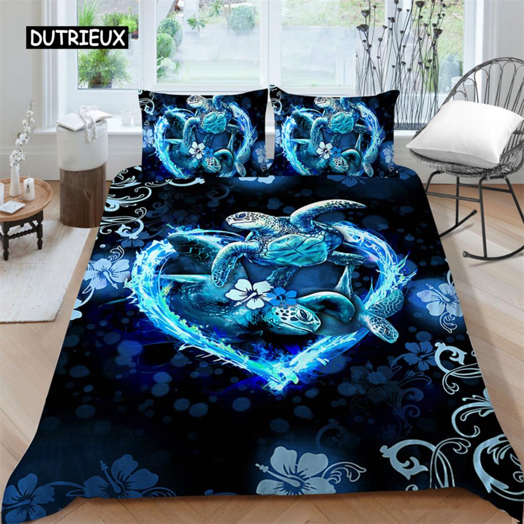 Duvet Cover Texture Sea Turtle Set Bohemian Style Ocean Animal Bedding Set Microfiber Comforter Cover Premium Bedroom Decor