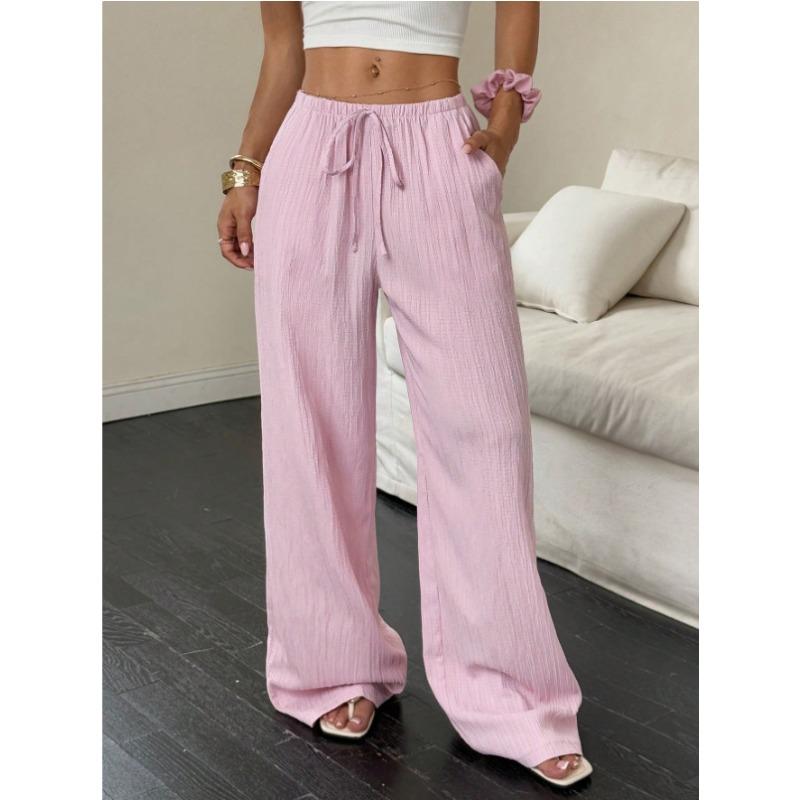 Fashion Women's Versatile Drawstring Casual Solid Color Pleated Wide-leg Pants
