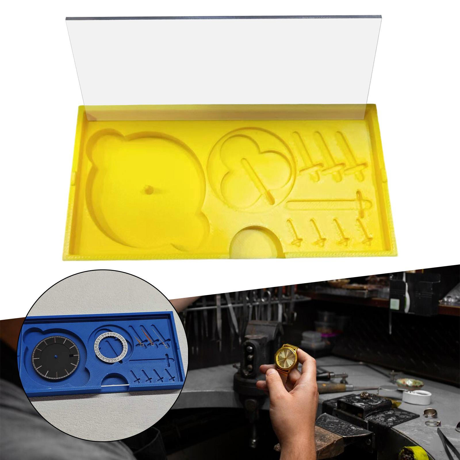

Watch Parts Storage Box Holder with Clear Lid Dials Placement Tray for Storing Watchmaker Yellow