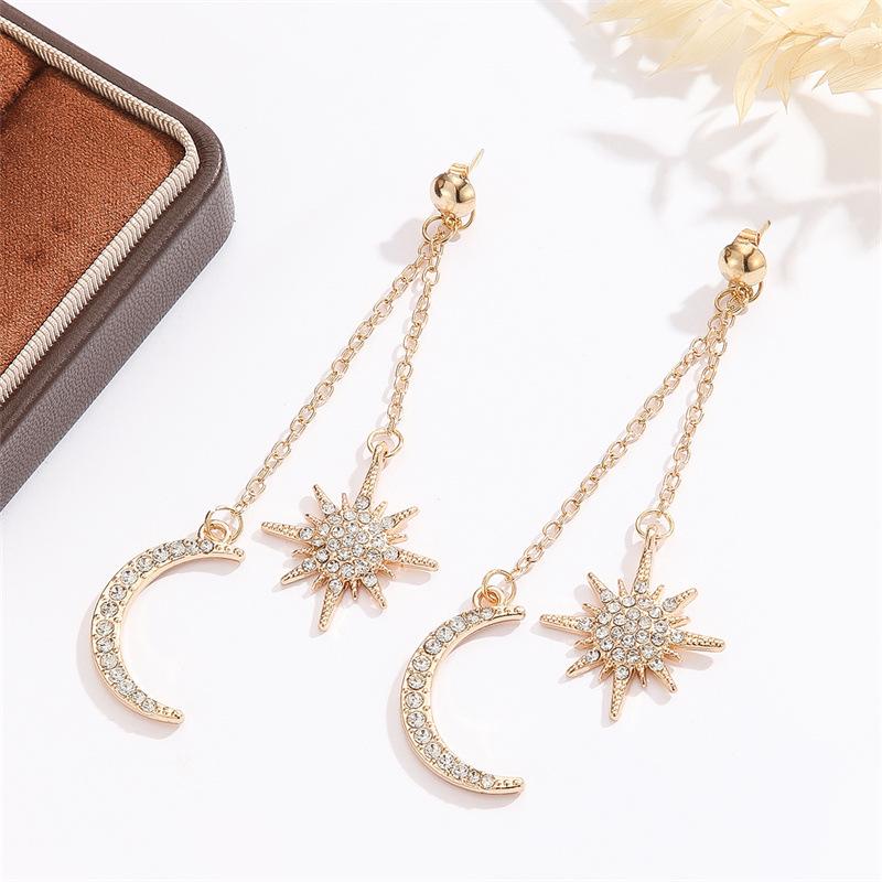 Exaggerated Moon and Star Stud Earrings for A Lady's Elegant Look. Moon Crescent Pendant for Wearing As Earrings.
