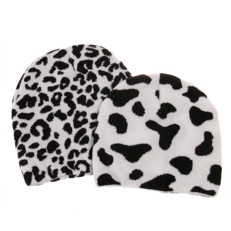 European and American Striped Knitted Hat Pullover Hat Autumn and Winter Headband Set Warm Black and White Element Cow Wool Hat