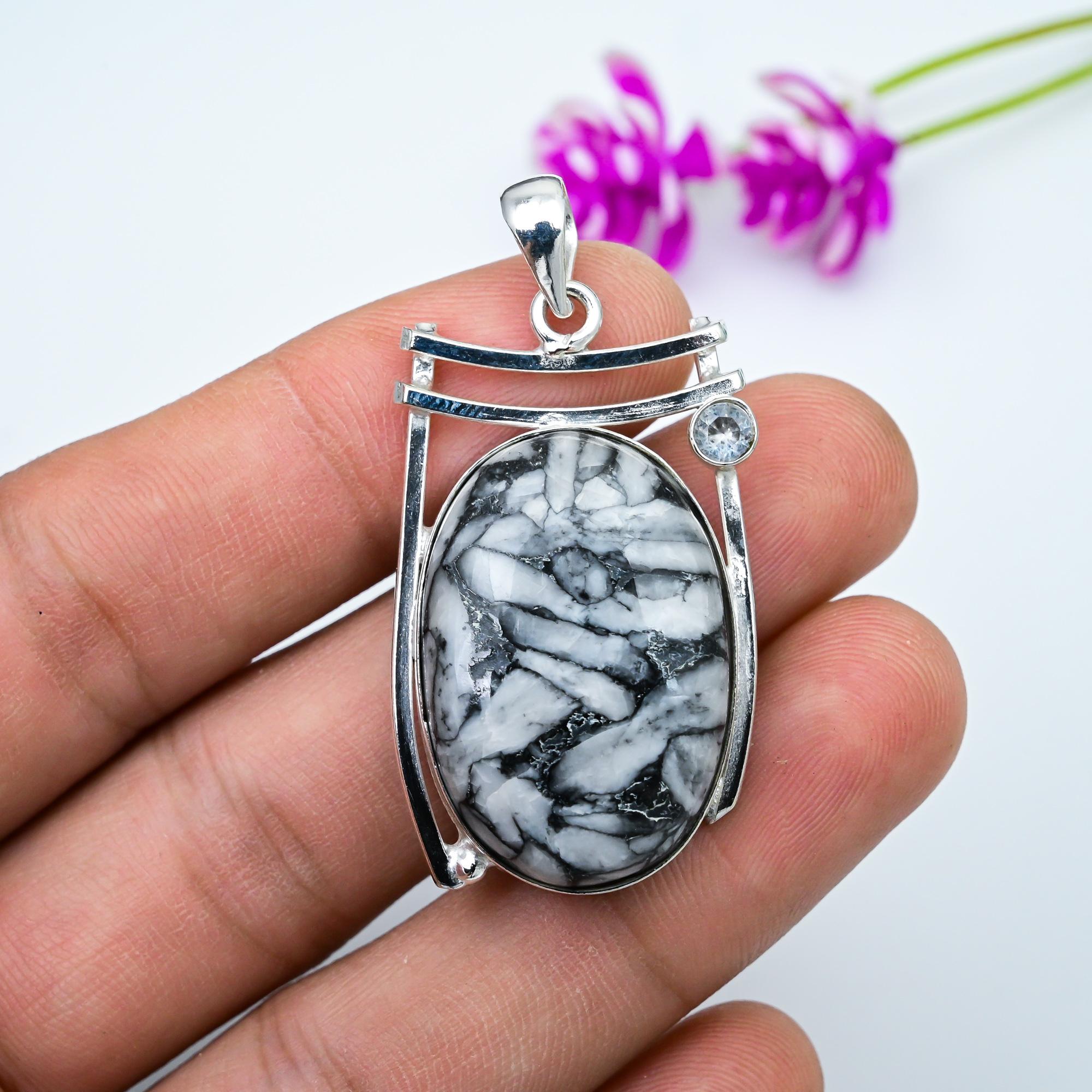 

Pinolith Jasper, Белый топаз, кулон из стерлингового серебра 925 пробы, ювелирные изделия с подвеской из драгоценных камней ручной работы, подарки для жены, абсолютно новый кулон 1.77 Inches