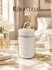 White Cylindrical PU Cosmetic Bag, Gold Logo Zipper Model, Portable Travel Cosmetic Storage Bag, Skin Care Toilet Bag, Beauty Set Gift.