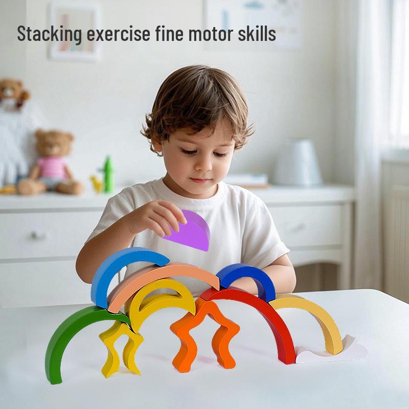 Montessori Rainbow Stacking Blocks: Wooden Educational Toy for Early Learning