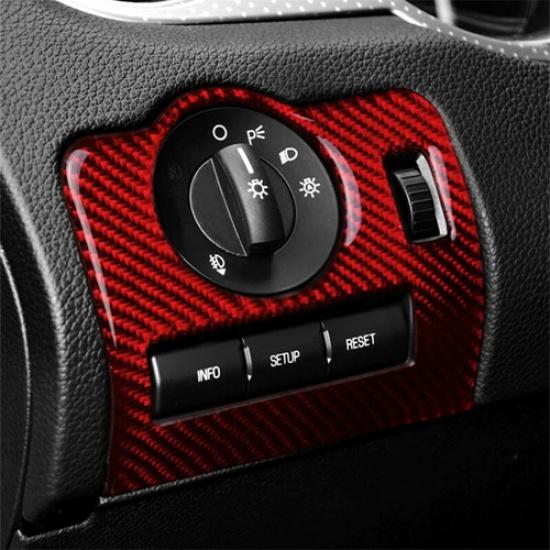 Red Carbon Fiber Interior Headlight Switch Decor Cover For Ford Mustang 2009-13