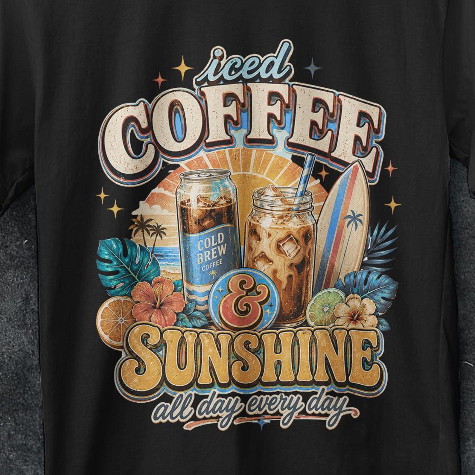 Iced Coffee and Sunshine Shirt, Iced Coffee Shirt, Coffee Lover Gift, Summer Vibes Shirt, Coffee TShirt, gift for friend, funny ice t shirt 4XL