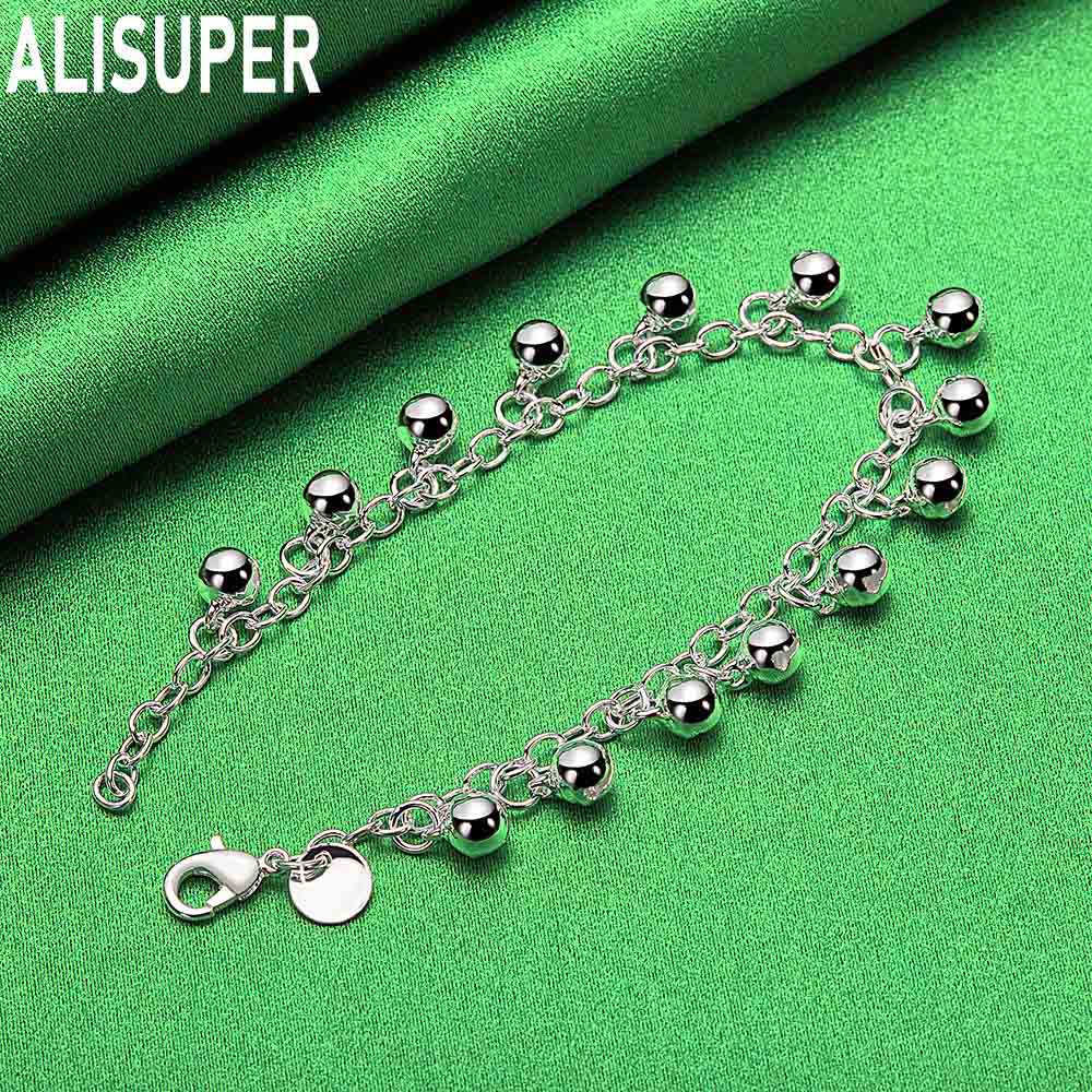 925 Sterling Silver Charming Side Chain Bell Bracelet Gift Jewelry