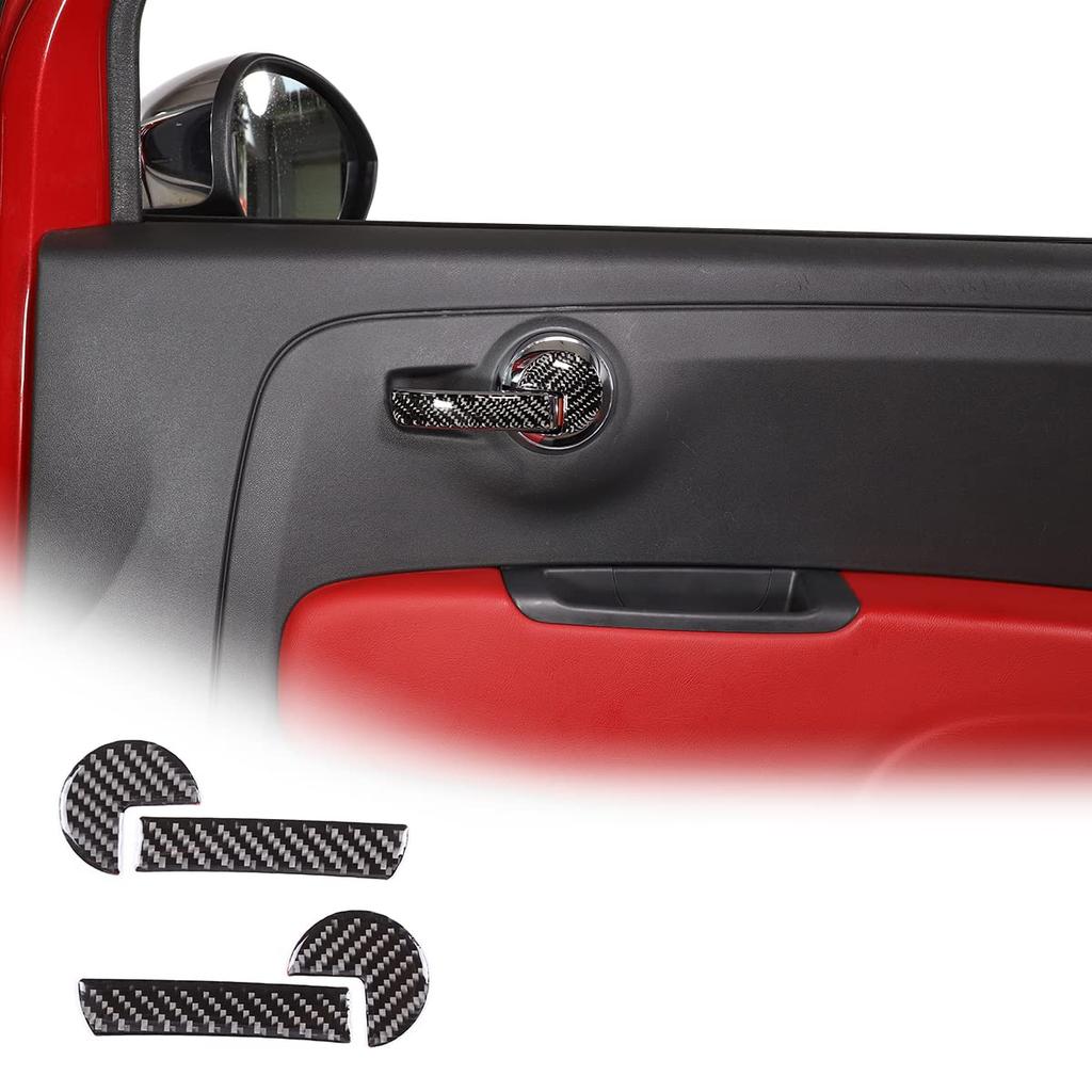 Hcilloend Carbon Fiber Door Handle Covers for New Fiat 500 Set of 4 Luxury Carbon Fiber Interior Steering Wheel and Easy Interior Custom Car Supplies