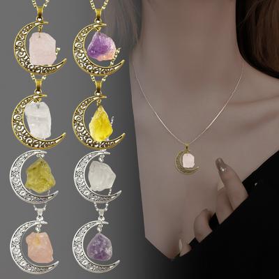 Colgante de luna de cristal de cuarzo natural, collar de cristal de chakra, joyería para mujer, maravilloso regalo de cumpleaños de Navidad