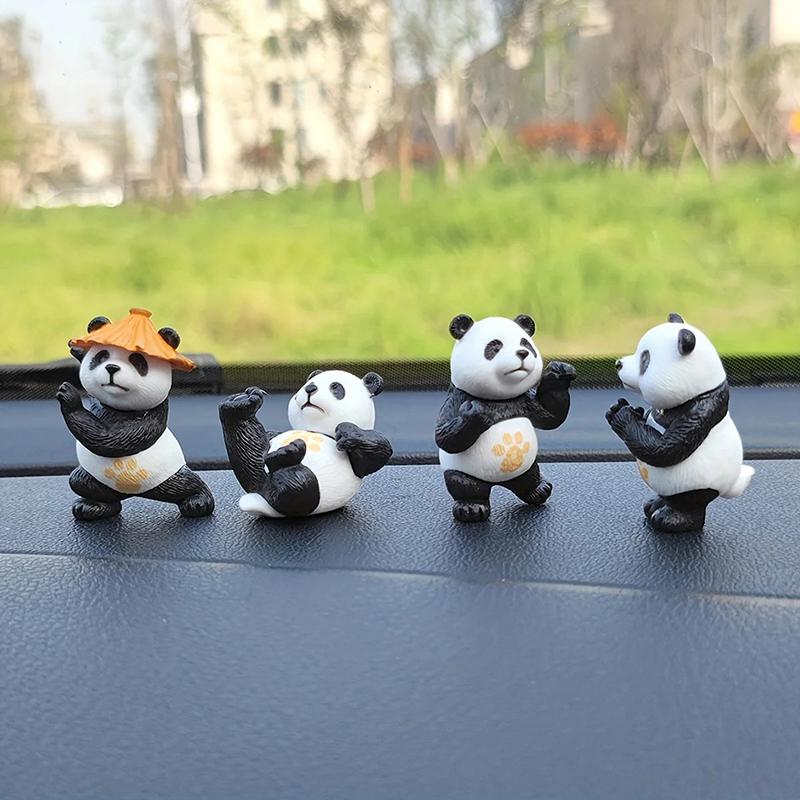 4Pcs/Set Panda Design Car Ornaments Car Center Console Ornaments Office Desk Ornaments Small Car Interior Decoration