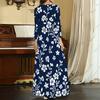 Women Plus Size V Neck Three Quarter Sleeve Black Yellow Floral Printed Long Dress