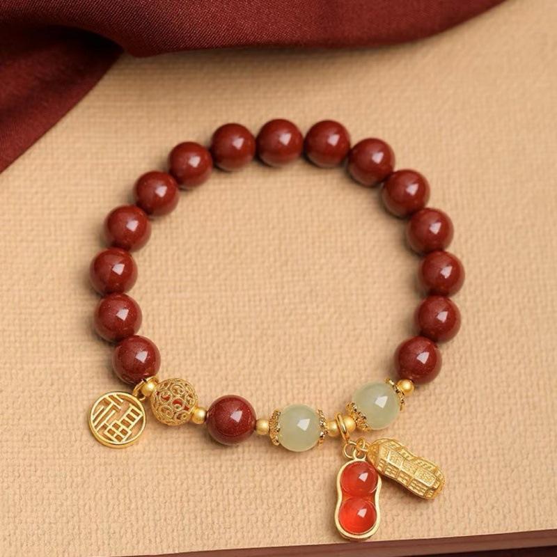 Glücks-Erdnuss-Zinnober-Armband für Damen S9 – Reines silber-vergoldetes Luxus-Erdnuss-Kaninchen-Armband, Geburtstagsgeschenk