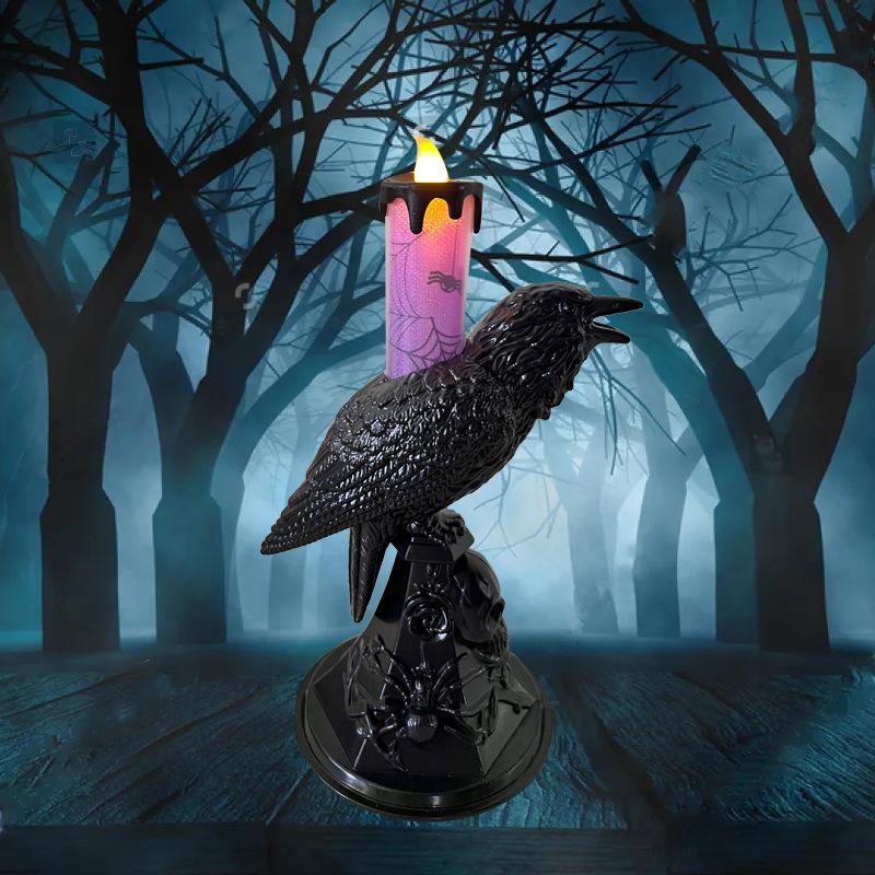 Xiaomi Halloween Crow Statue Luminous Candlestick Ghost Festival Horror LED Crow Candlelight New Halloween Home Decoration Candlelight