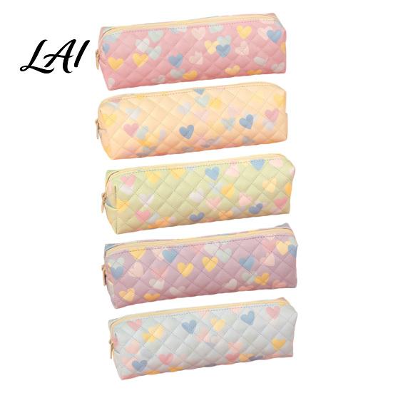 Square Pencil Pouch Heart Print Case Minimalist Pen Pouch Large Trendy Student Case Capacity Stationery Bag for Students School Office Supplies