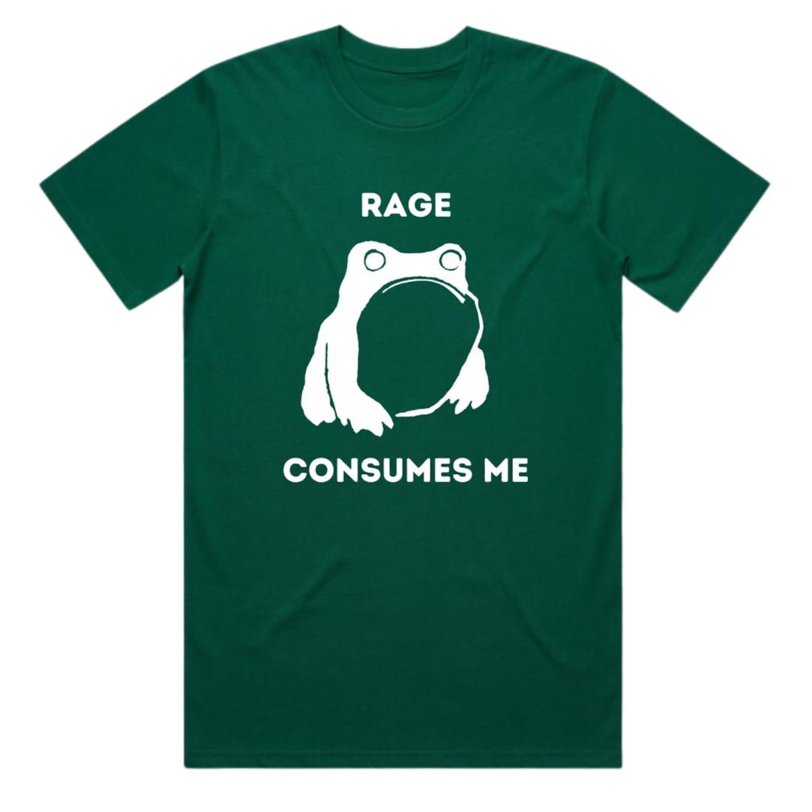 Frog Meme T-Shirt – Rage Consumes Me, Heavy Organic Cotton, Hand Screen Printed M