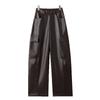 Womens Low Waist Cargo Pants Streetwear Loose Straight Leg Leather Solid Color