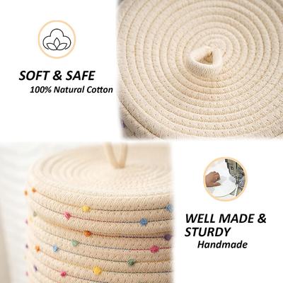 Cesta de almacenamiento de cuerda de algodón con tapa Caja de almacenamiento de escritorio Suministros para llaves Cesta de almacenamiento de maquillaje tejida Ropa interior