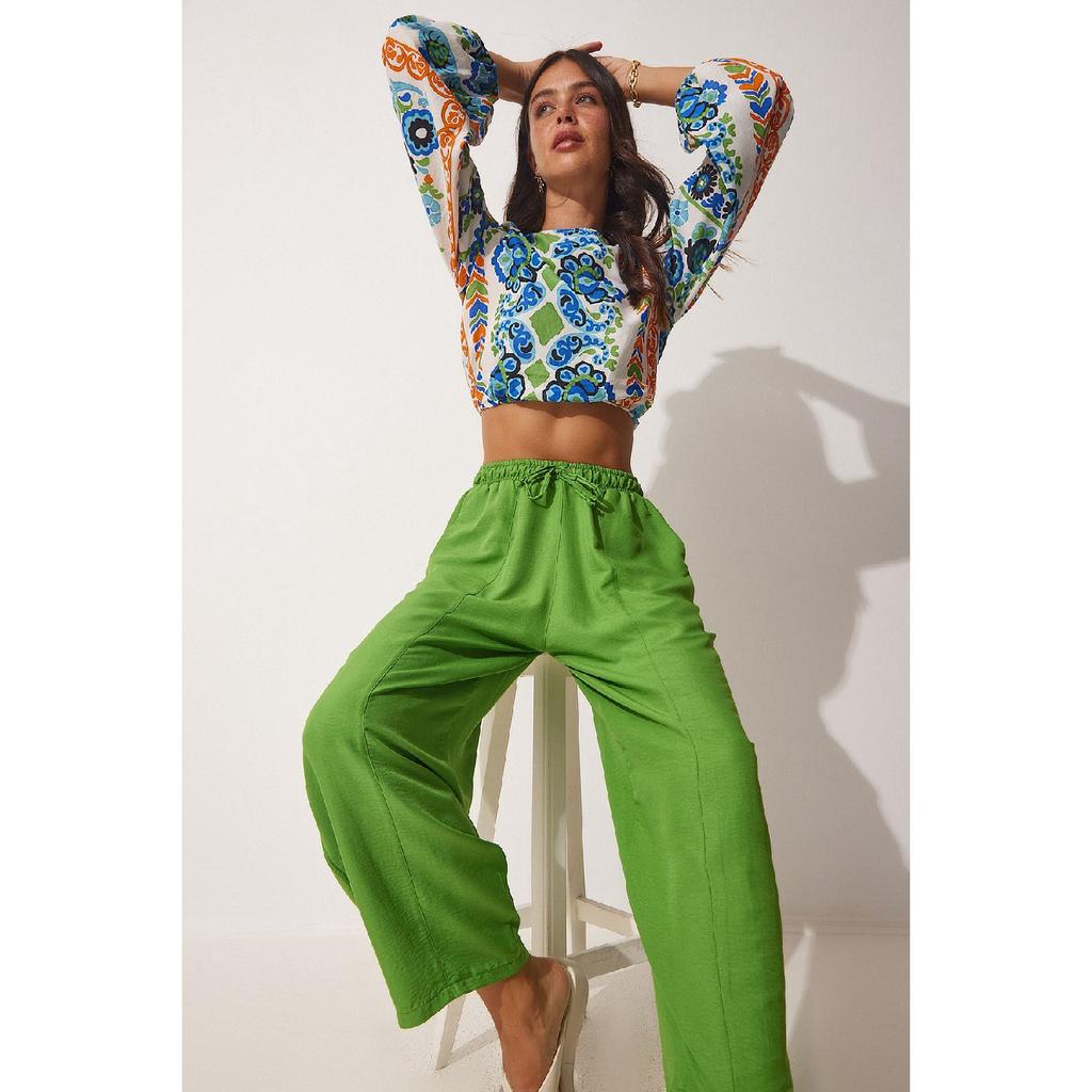 Women's Black Pocketed Linen Viscose Shalwar Trousers Cv00001