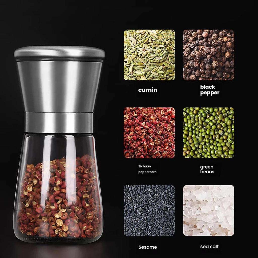 Baijie 304 Stainless Steel Pepper Grinder, Pepper Powder Grinder, Manual Black Pepper Grinder Bottle, 150ml