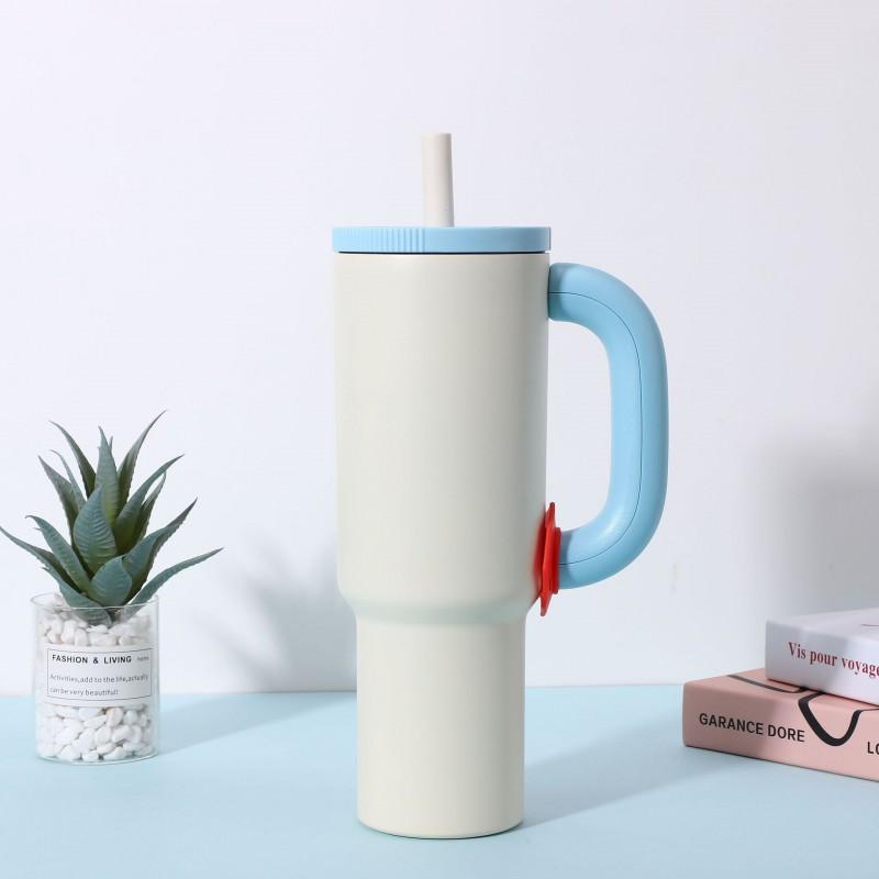 Tazza da viaggio termica in acciaio inossidabile da 1200 ml con manico a cannuccia per auto, sport all'aperto, ufficio