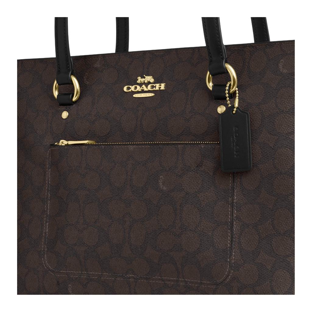 Coach Station 35 Brand Print Coated Canvas And Leather Shoulder Bag Large Women Shoulder Bag Gold Walnut CCD69-IMXAQ