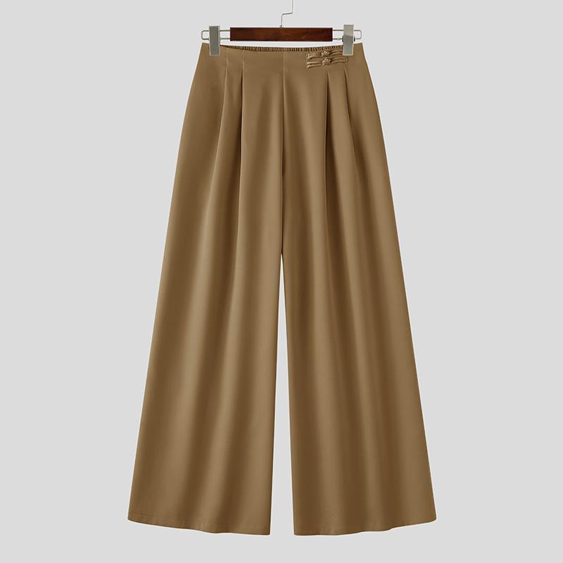 

INCERUN Men Back Elastic Waist Pockets Pleating Casual Long Trousers Pants 5XL хакі