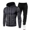 New Polka Dot Print Solid Color Zipper Set Autumn and Winter Plus Velvet Men's Sports Hoodie Sweatshirt and Sweatpants