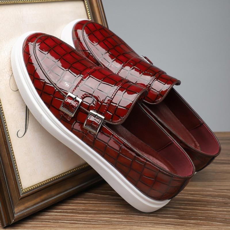 Designer Men's Alligator Pattern Monk Strap Loafter Leisure Platform Shoes Male Walking Dress Wedding Footwear Zapatos Hombre