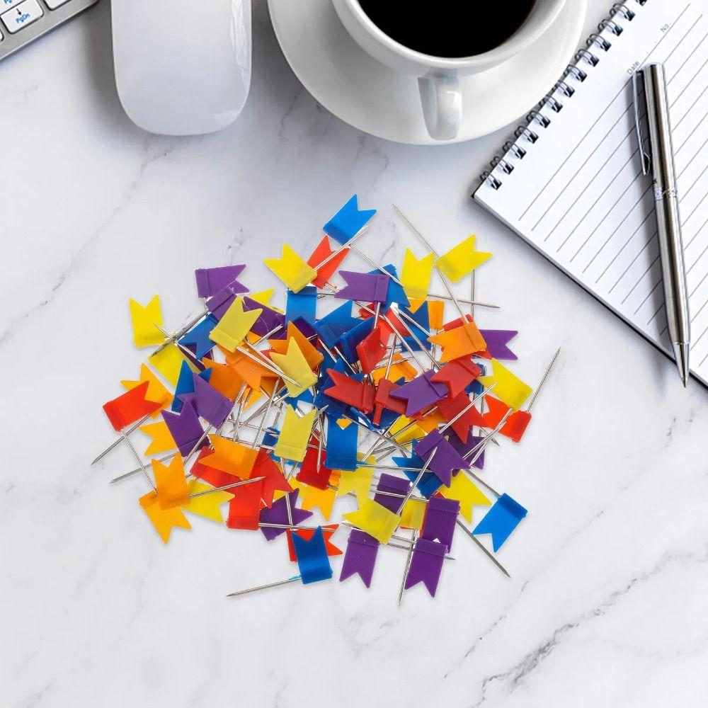 100pcs/box Bright Colors Colored Push Pins Easy Insert Reliable Material Drawing Tacks 100 Pieces Box Stable Fixing