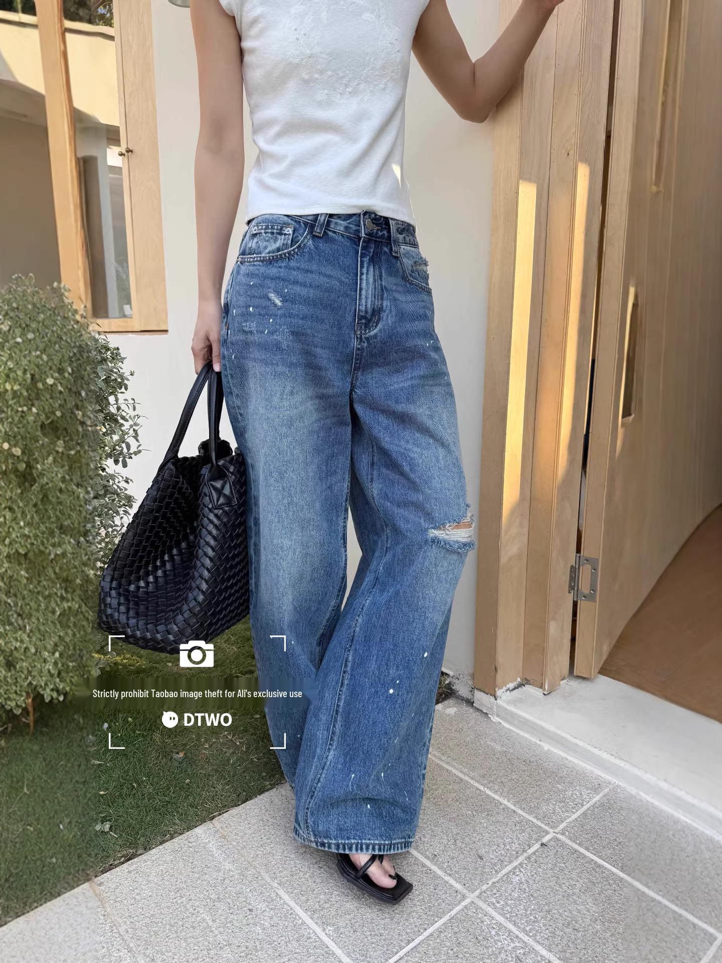 DTWO Women s Trendy Versatile Ripped Jeans - Spring/Summer Original Design 6105129 Medium