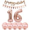 2 Balloons Number 16+ haappy Birthday Garland + Rose Gold Banner foil Balloon 16th Birthday Decoration+5 Confetti Balloons boy Girl 16 Year Birthday
