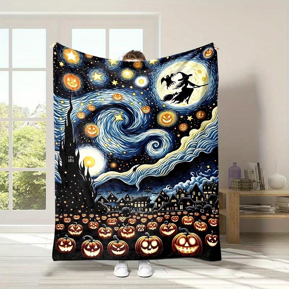 

1 шт. Темное одеяло на Хэллоуин в стиле «Звездной ночи» Ван Гога с принтом ведьмы, приятное к коже одеяло 2025 Новинка для дома, украшение на Хэллоуин Flannel 75 x 100