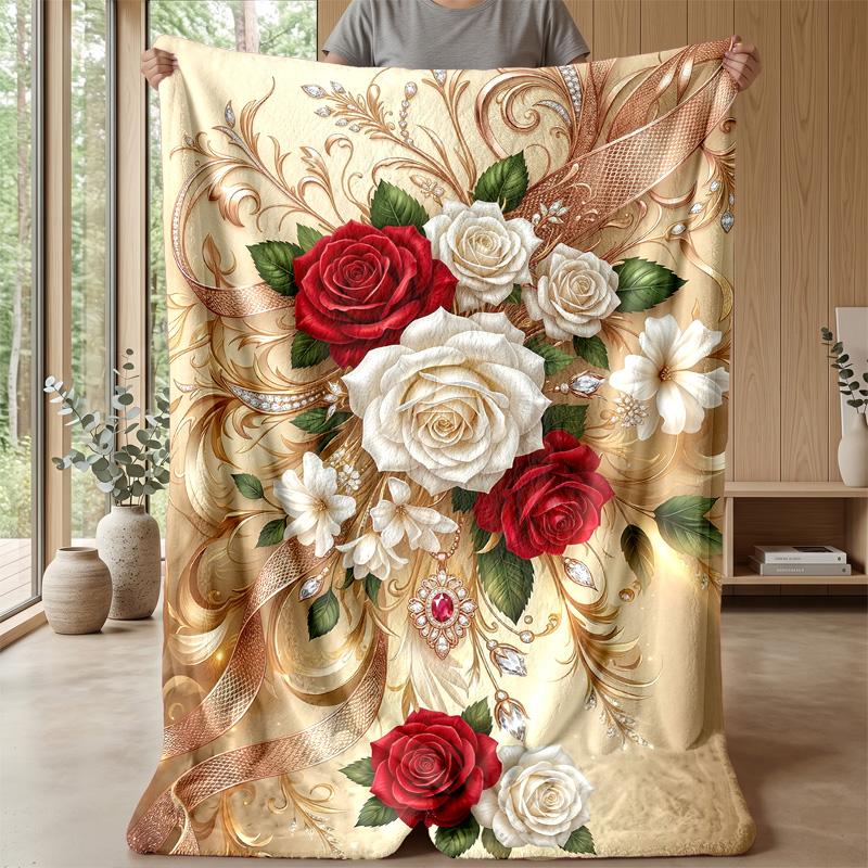 Elegant Rose Arch Design Theme blanket Lightweight Warm Flannel Blanket Decorative Throw Blanket for Home Decoration