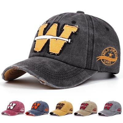 New Cotton Letter W Baseball Cap Retro Outdoor Sports Caps Women Bone Gorras Curved Fitted Washed Vintage Dad Hats For Men