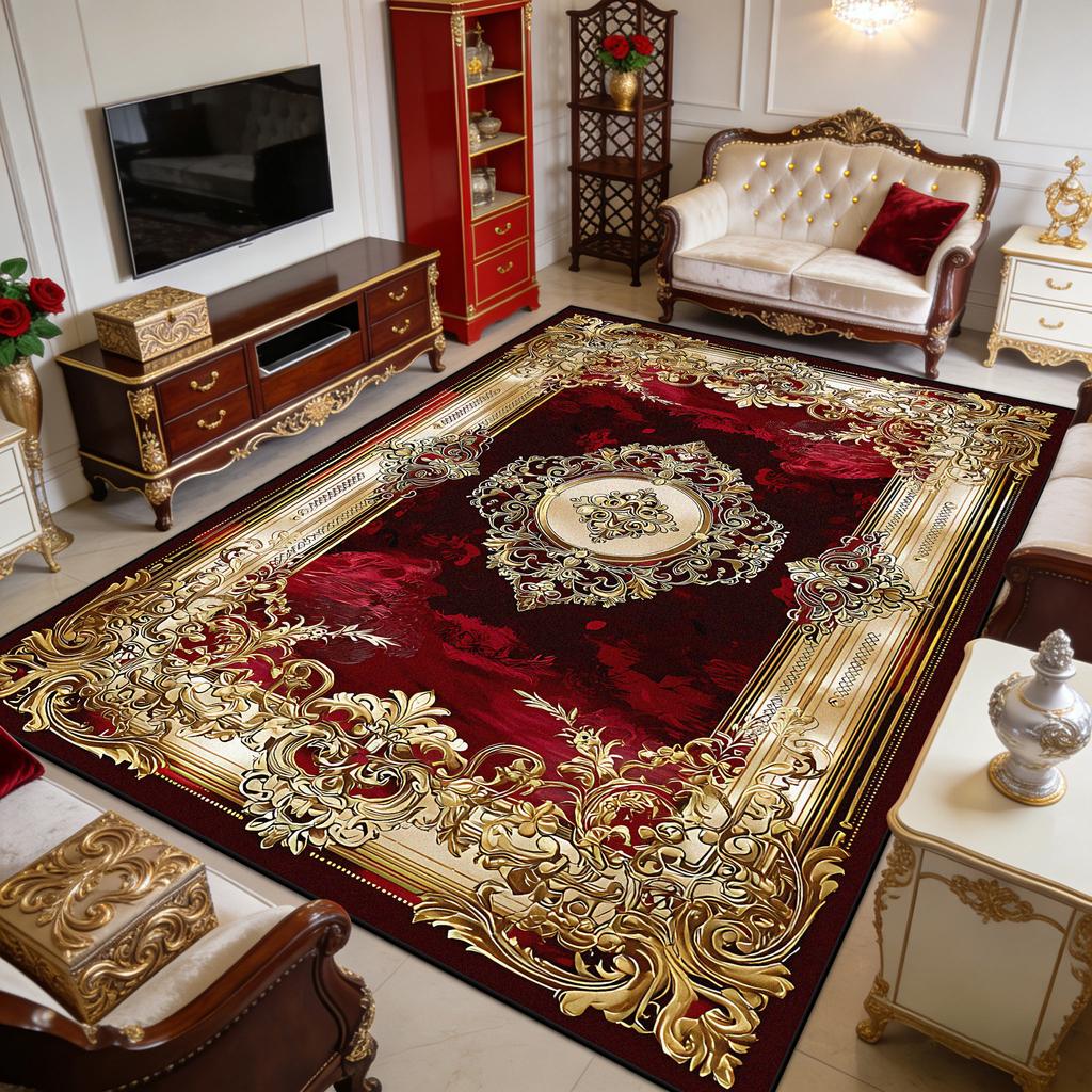 Red European Luxury Fluffy Carpet for Living Room Decoration Bedroom Outdoor Easy Clean Rug Non-slip Short Velvet Sofa Floor Mat
