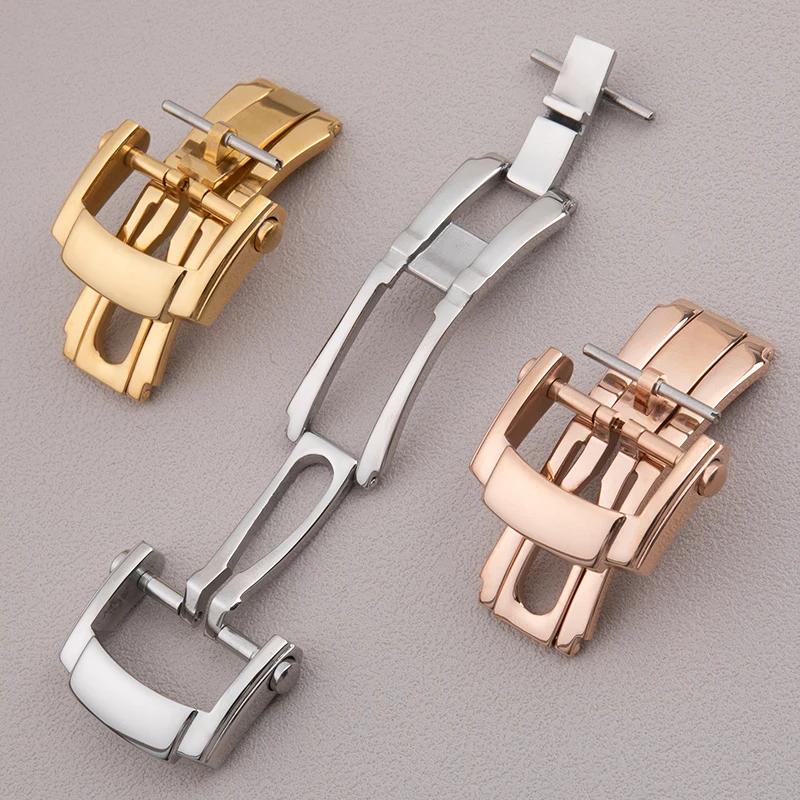 Universal Strainless Fold Buckle For Patek Strap Philippe Leather Rubber Watch Band Clasp For Nautilus Butterfly Buckle 18mm