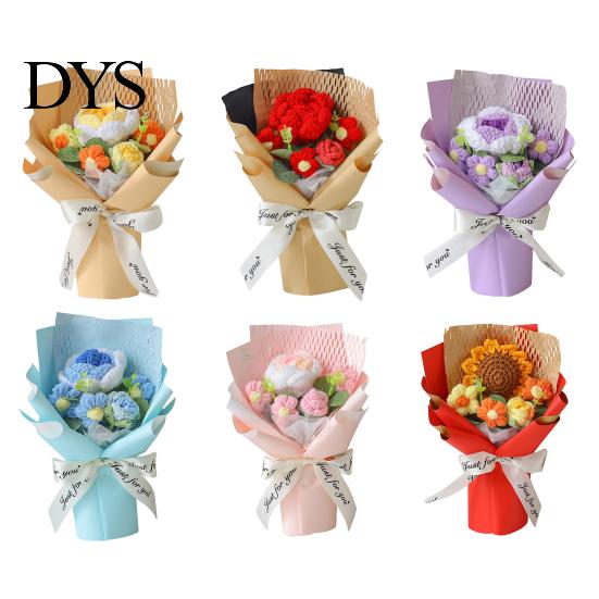 Handgestricktes Geschenk zum Jahrestag, Handgehäkeltes Garnblumenstrauß, Künstlicher Rosen-Sonnenblumenstrauß, Frauen-Häkelblumen, Lehrer-Anerkennung