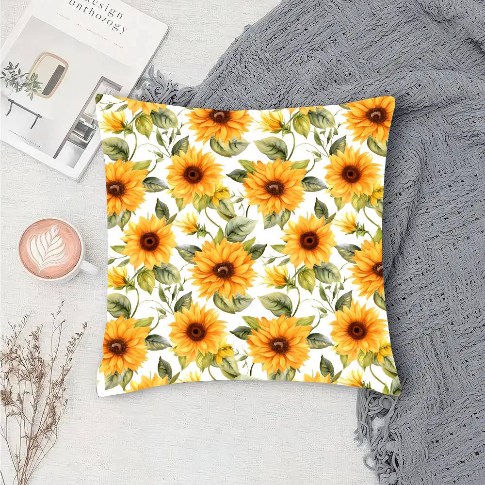 Sunflower Flower Sea Pillow Case Fashion Square Pillowcase Bedroom Sofa Room Ins Decoration Leisure