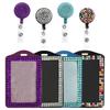 Bling ID Holder with Lanyard Rhinestone Decorated Elegant Design Shiny Finish Badge Reel Retractable Lanyard Easy Pull Buckle