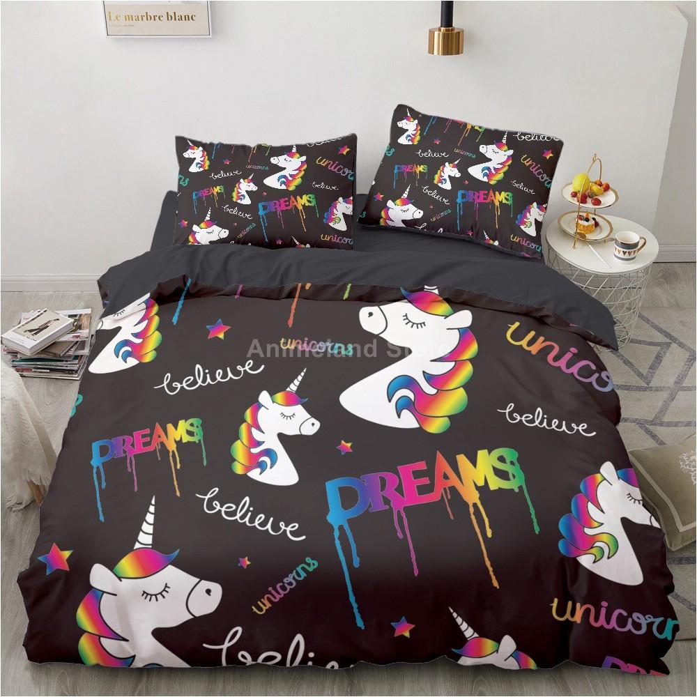 Girl Pink Unicorn 3D Bedding Set Kids Bed Linen Quilt Duvet Cover Sets Home Textile Decor Twin Single Queen King Size Gift Cute
