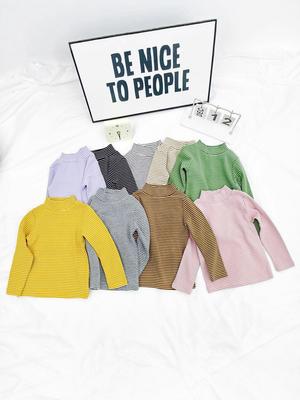 Kids' and Parents' Striped Long Sleeve T-shirt - Semi-High Collar Elastic Layer for Autumn/Winter