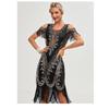 1920S Retro Dance Party Embroidered Tassel Dress Cocktail Party Plus Size Sequins Mesh Dress